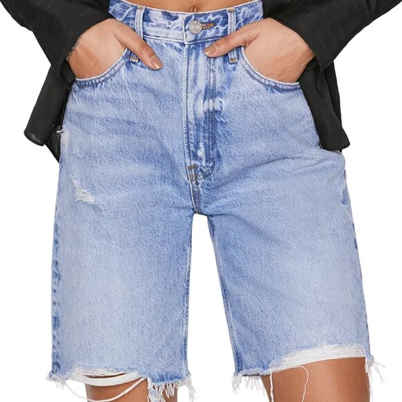 Frame  High Rise Denim Bermuda Shorts in Baines Rip NWOT / Size 24 - Picture 1 of 8